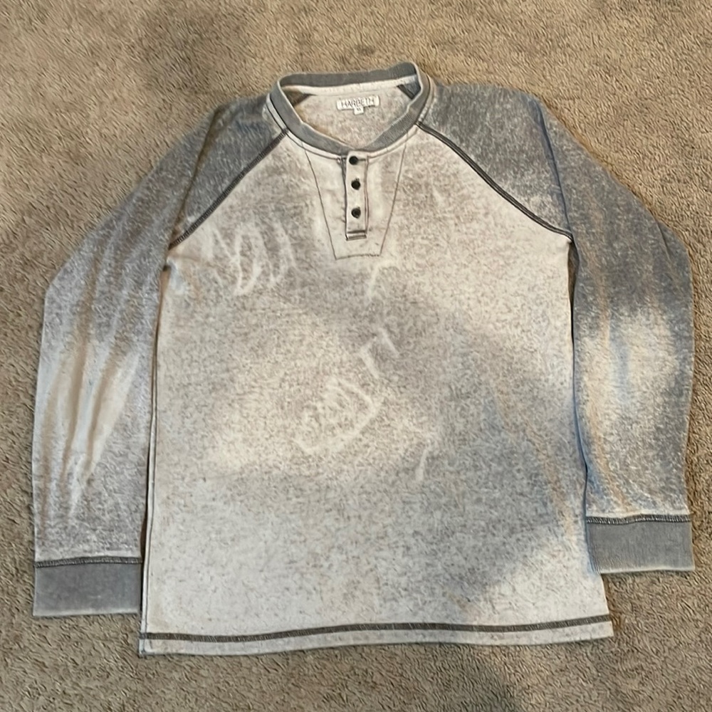 Beautiful Distressed White Gray Harbeth Henley Shirt Long Sleeve